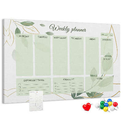 Prikbord groene weekplanner met plantenaccenten