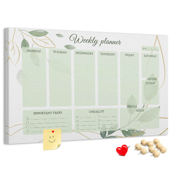 Prikbord groene weekplanner met plantenaccenten