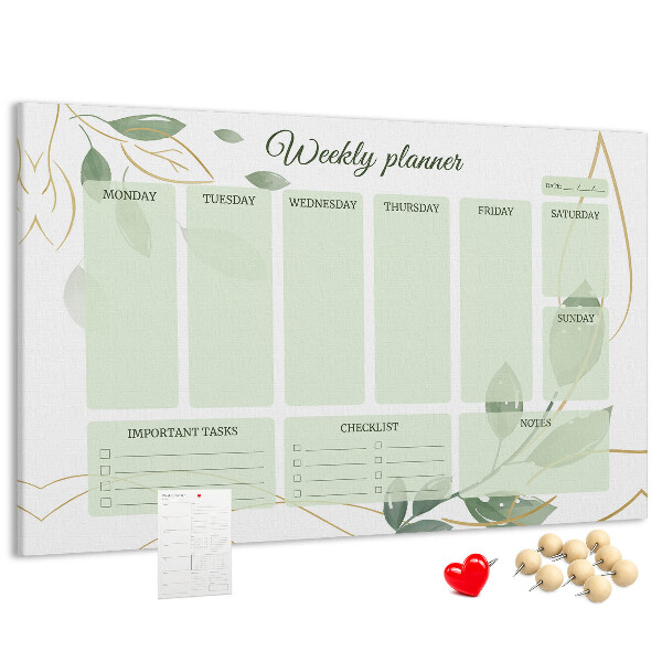 Prikbord groene weekplanner met plantenaccenten