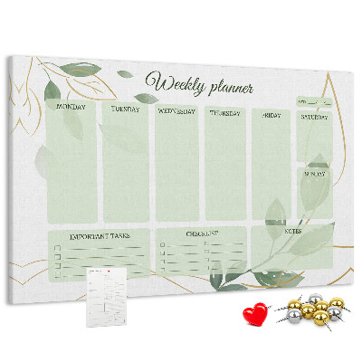 Prikbord groene weekplanner met plantenaccenten