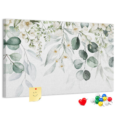 Prikbord met bloem- en bladmotieven in pastelkleuren