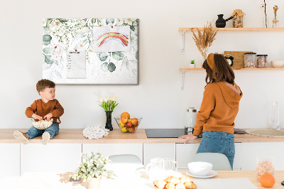 Prikbord met bloem- en bladmotieven in pastelkleuren