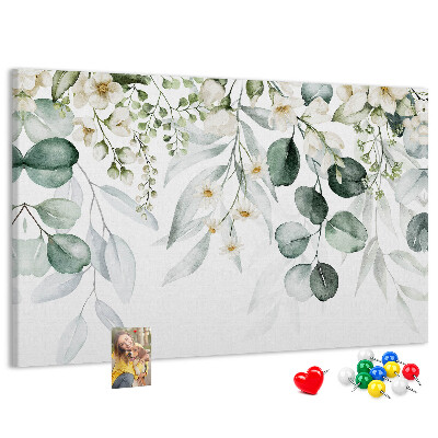 Prikbord met bloem- en bladmotieven in pastelkleuren