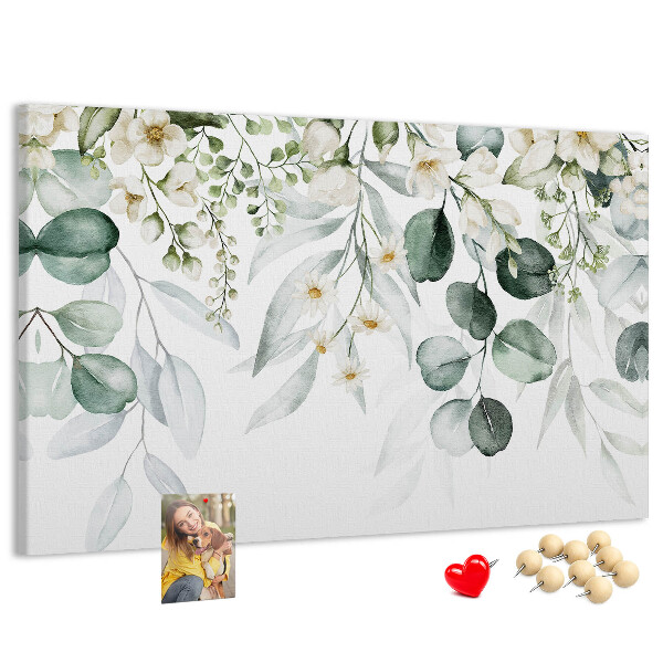 Prikbord met bloem- en bladmotieven in pastelkleuren