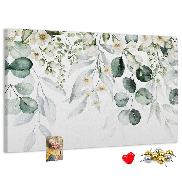 Prikbord met bloem- en bladmotieven in pastelkleuren