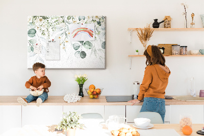 Prikbord met bloem- en bladmotieven in pastelkleuren