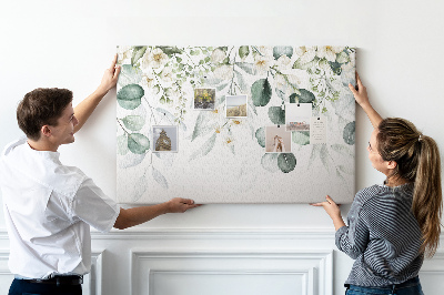 Prikbord met bloem- en bladmotieven in pastelkleuren