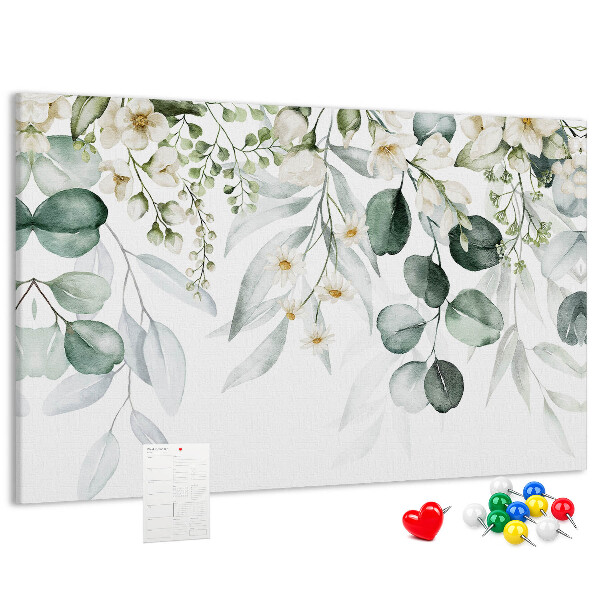 Prikbord met bloem- en bladmotieven in pastelkleuren