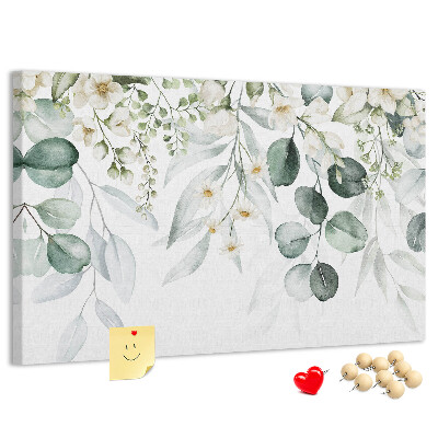 Prikbord met bloem- en bladmotieven in pastelkleuren
