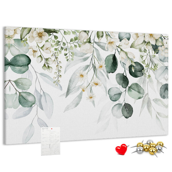 Prikbord met bloem- en bladmotieven in pastelkleuren