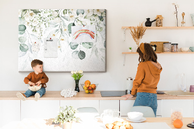Prikbord met bloem- en bladmotieven in pastelkleuren