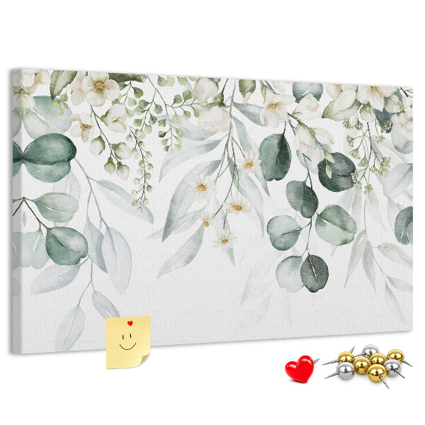 Prikbord met bloem- en bladmotieven in pastelkleuren