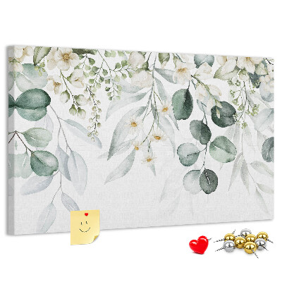 Prikbord met bloem- en bladmotieven in pastelkleuren