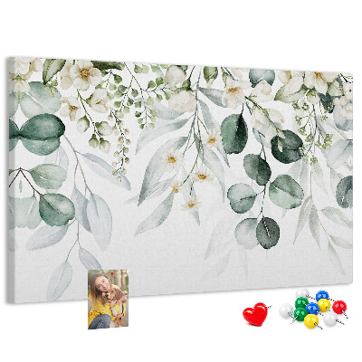 Prikbord met bloem- en bladmotieven in pastelkleuren