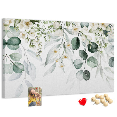Prikbord met bloem- en bladmotieven in pastelkleuren