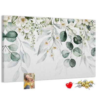 Prikbord met bloem- en bladmotieven in pastelkleuren