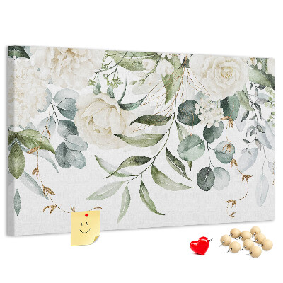Prikbord met bloemmotieven en groene bladeren