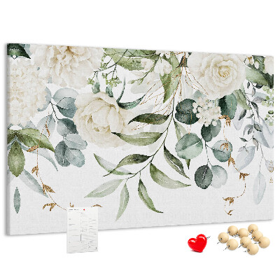 Prikbord met bloemmotieven en groene bladeren