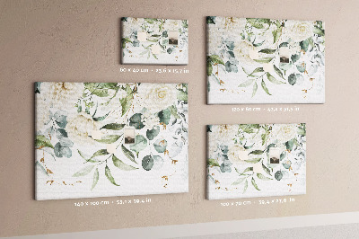 Prikbord met bloemmotieven en groene bladeren