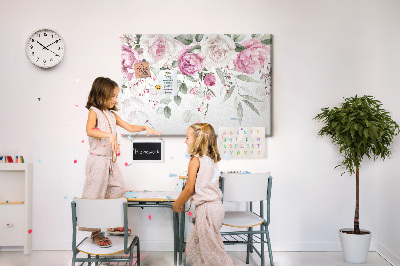 Kurkbord met bloemenpatroon in delicate roze tinten