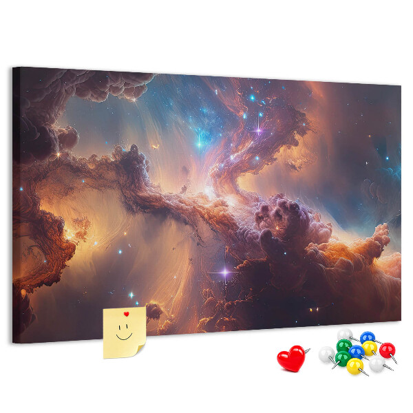 Prikbord met een ruimtelandschap met kleurrijke nevels