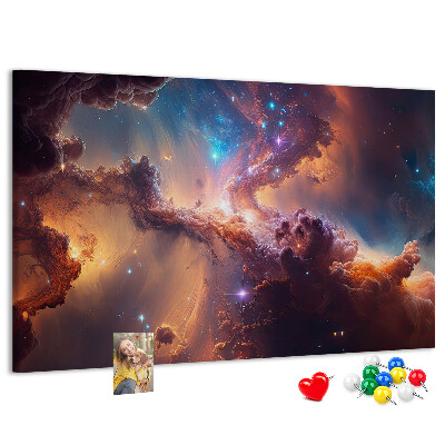 Prikbord met een ruimtelandschap met kleurrijke nevels