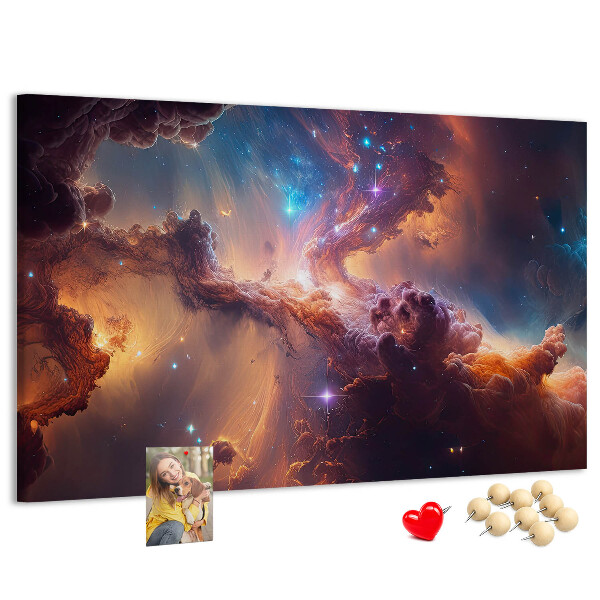Prikbord met een ruimtelandschap met kleurrijke nevels