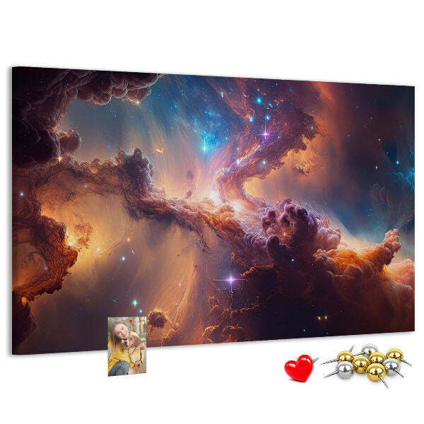 Prikbord met een ruimtelandschap met kleurrijke nevels