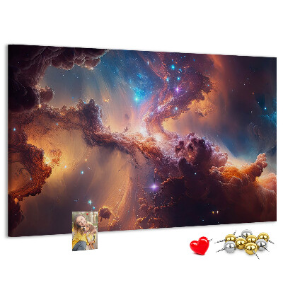 Prikbord met een ruimtelandschap met kleurrijke nevels