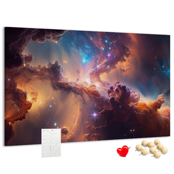 Prikbord met een ruimtelandschap met kleurrijke nevels