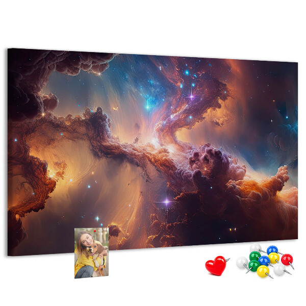 Prikbord met een ruimtelandschap met kleurrijke nevels