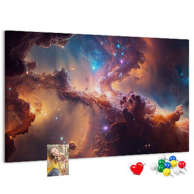 Prikbord met een ruimtelandschap met kleurrijke nevels