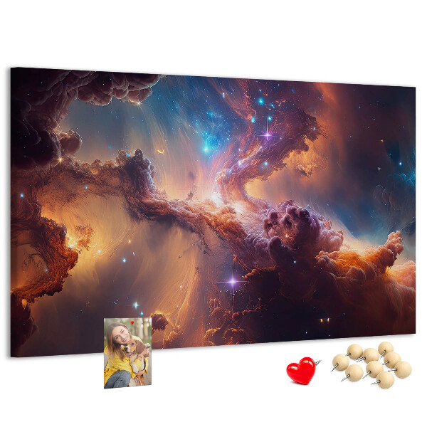 Prikbord met een ruimtelandschap met kleurrijke nevels