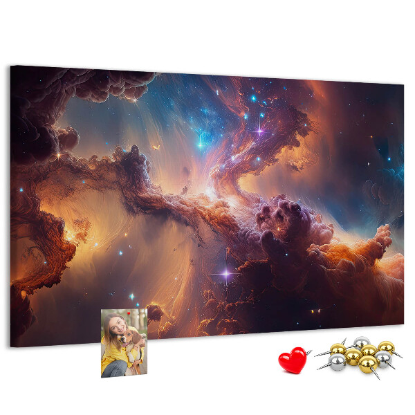Prikbord met een ruimtelandschap met kleurrijke nevels