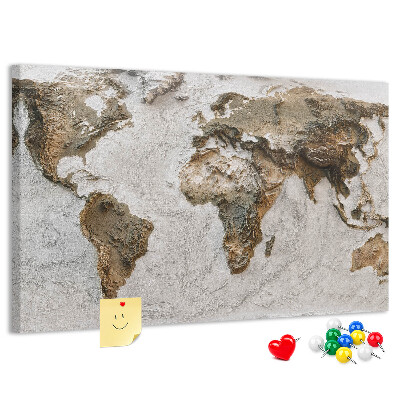 Prikbord wereldkaart in verschillende bruintinten