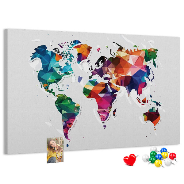 Kurkbord wereldkaart in geometrische stijl