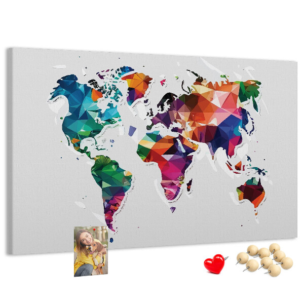 Kurkbord wereldkaart in geometrische stijl