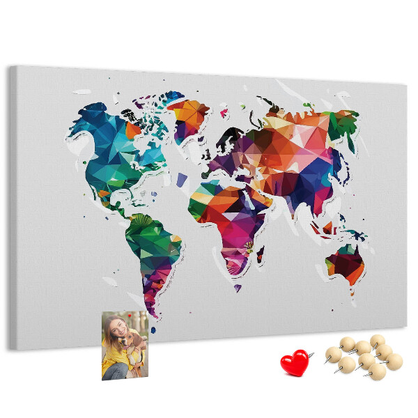 Kurkbord wereldkaart in geometrische stijl