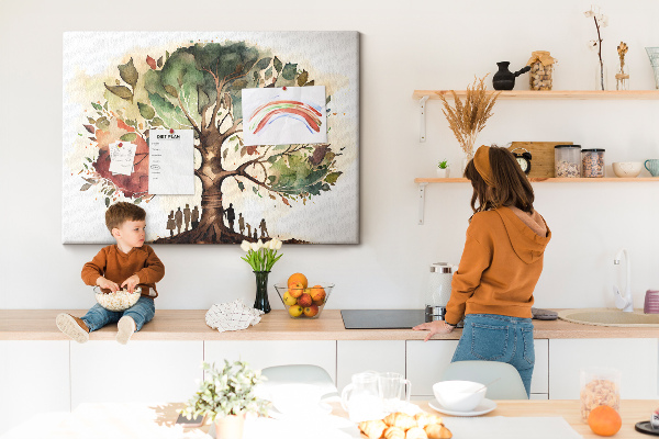 Kurkbord de levensboom met mensen in de schaduw