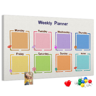 Weekkalender met bloemenaccenten en prikbord