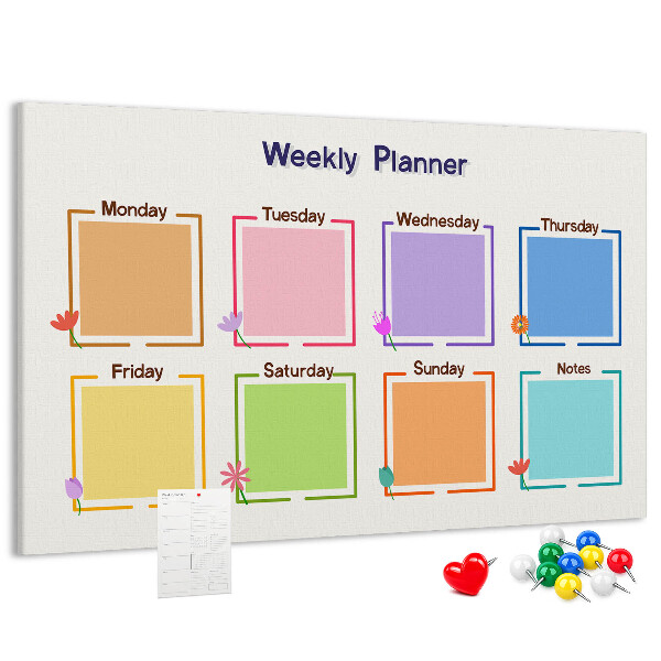 Weekkalender met bloemenaccenten en prikbord