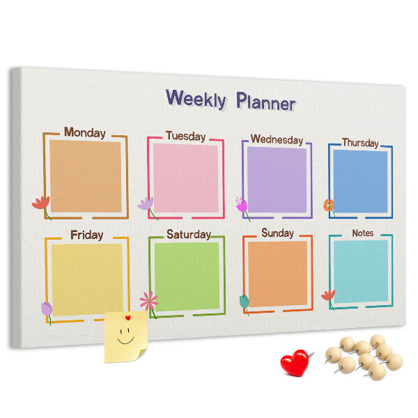 Weekkalender met bloemenaccenten en prikbord