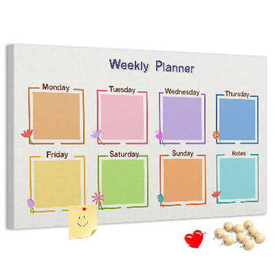 Weekkalender met bloemenaccenten en prikbord