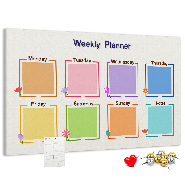 Weekkalender met bloemenaccenten en prikbord