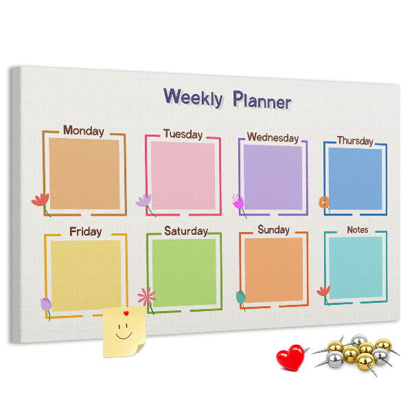 Weekkalender met bloemenaccenten en prikbord