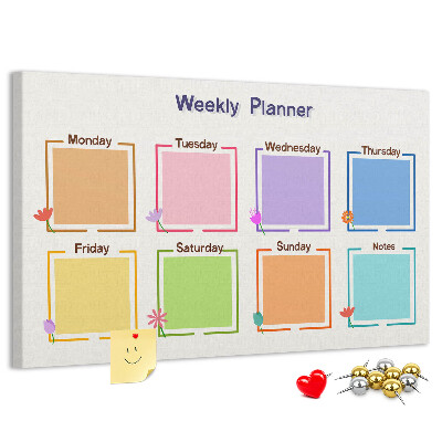 Weekkalender met bloemenaccenten en prikbord