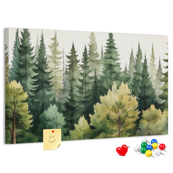 Prikbord met afbeelding van boslandschap met groene bomen