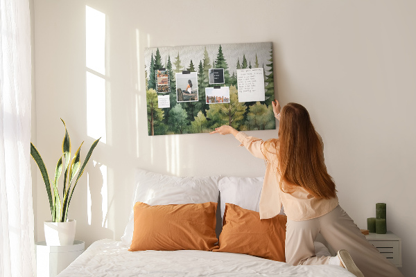 Prikbord met afbeelding van boslandschap met groene bomen