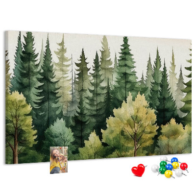 Prikbord met afbeelding van boslandschap met groene bomen