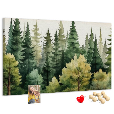 Prikbord met afbeelding van boslandschap met groene bomen
